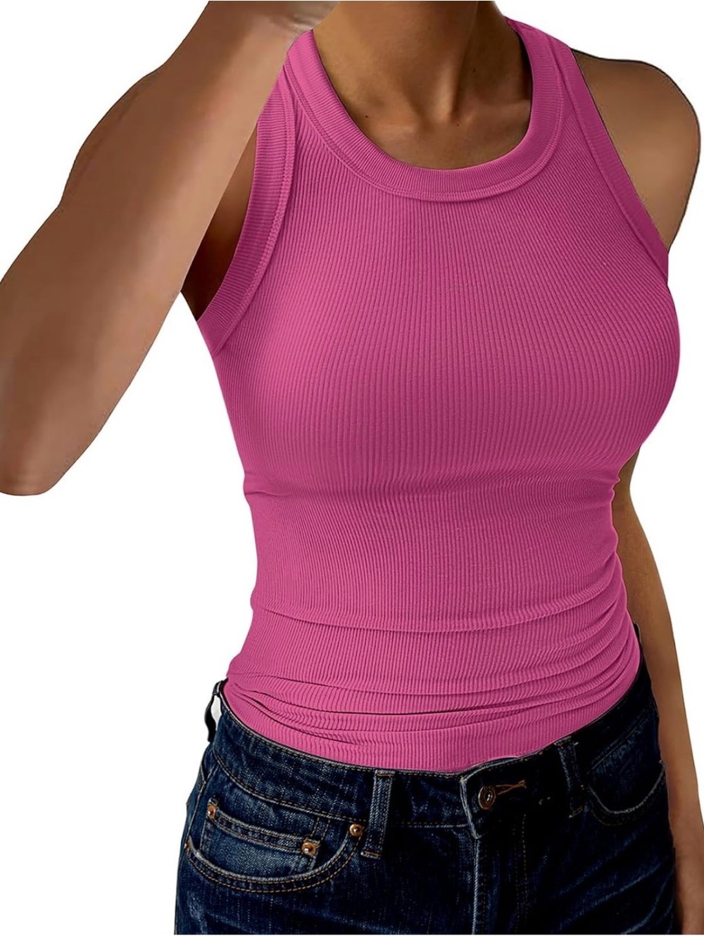 Women's Ribbed Tank - Fitted Pink Sleeveless Top